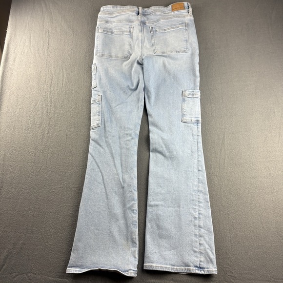 American Eagle Jeans Women's 8 Blue Kick Boot Cargo Pockets Light Wash Whiskered - Picture 3 of 14